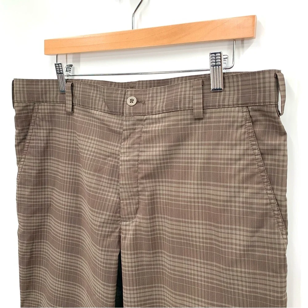 Nike Mens Dri-Fit Performance Brown Plaid Flat Front Golf Capri Pants Sz 34 x 30